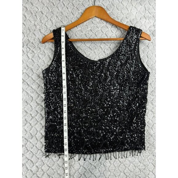 Macys Sequin & Bead Sleeveless Top Vintage Size 36 100% Wool 100% Rayon Black - Picture 9 of 9